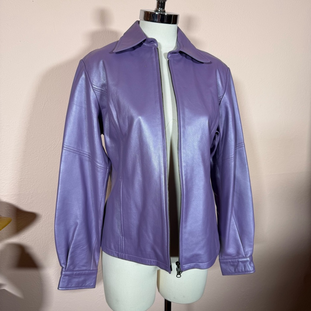 Vintage Nicola Berti Lavender purple leather minimalist zip front Blazer Jacket - Picture 14 of 16